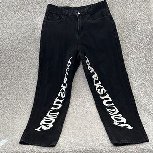 SHEIN Black Flare Jeans with White Lettering